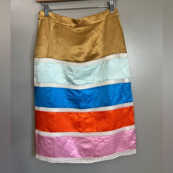 J. Crew satin straight pencil skirt lace size 0 flirty office artsy art to wear - Picture 1 of 7